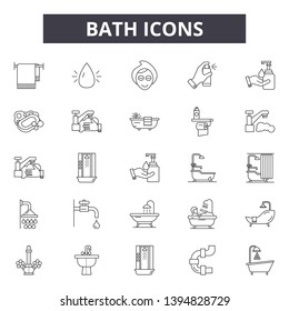 Bath line icon signs.  Linear vector outline illustration set concept.