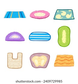 dibujos animados de la alfombra de baño. rollo de picnic, rag de color, señal de alfombra de baño de habitación persa. ilustración vectorial de símbolo aislado
