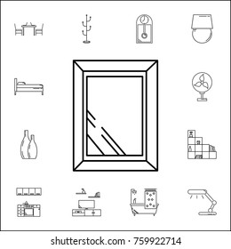 Bath mirror simple icon on. Set of household accessories icons. Signs, outline furniture collection, simple thin line icons for websites, web design, mobile app, info graphics white background