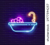 Bath neon sign. Vector illustration for design. Plumbing concept.