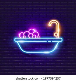 Bath neon sign. Vector illustration for design. Plumbing concept.