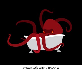 bath and Octopus. bathtub and monster. Vector illustration
