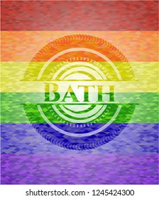 Bath on mosaic background with the colors of the LGBT flag
