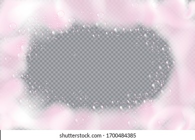 Bath-rosa Schaum einzeln auf transparentem, schachbreit gefächertem Hintergrund. Shampoo Bläschen Textur.Sparkling rosa Shampoo und Bad Lader. Vektorillustration.