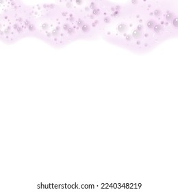 Bath pink foam isolated on light background. Shampoo bubbles texture.Sparkling shampoo and bath lather vector illustration.