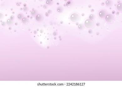 Espuma rosa de baño aislada en un fondo claro. La textura de burbujas de champú.Ilustración vectorial de champú y bañera.