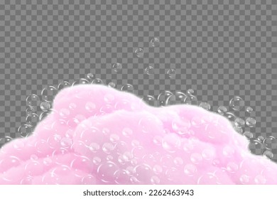 Bath  pink foam isolated on transparent background. Shampoo bubbles texture.Sparkling shampoo and bath lather vector illustration.