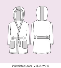 Bath robe with pockets flat sketch illustration