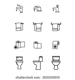 Bath Room Icon Set Sign And Symbols On Trendy Design.