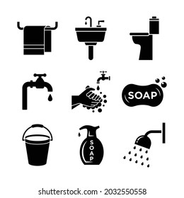 Bath Room Icon Set Sign And Symbols On Trendy Design.