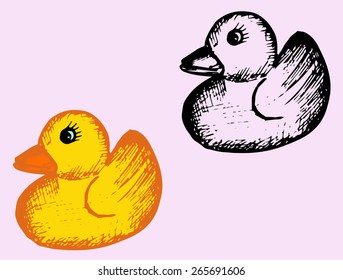  bath rubber duck, doodle style, sketch illustration 
