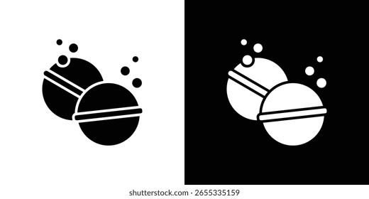 Icono de bomba de sales de baño en versión plana sobre fondo blanco y negro