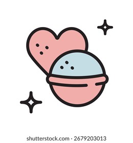 Bath salts bombs color icon. Sparkling sea salt ball for aromatherapy and relaxation. Spa fizzy aroma isolated concept. Bath bombs, beauty, wellbeing, cosmetic sign.