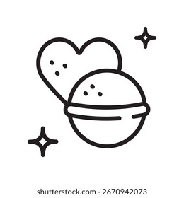 Bath salts bombs outline icon. Sparkling sea salt ball for aromatherapy and relaxation. Spa fizzy aroma isolated concept. Bath bombs, beauty, wellbeing, cosmetic sign.