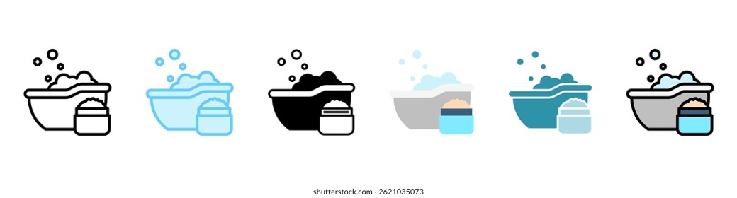 Sal de baño multi estilo, mini icono de ilustración, relacionado con la relajación, spa, bienestar y más. Vector EPS 10 para concepto moderno, impresión, interfaz de usuario, kit UX, Web y desarrollo de App
