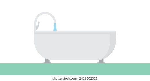 Bath. Sanitary and technical enameled device used for household purposes and personal hygiene. Vector illustration isolated on a white background for design and web.