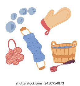 Bath sauna equipment flat design set