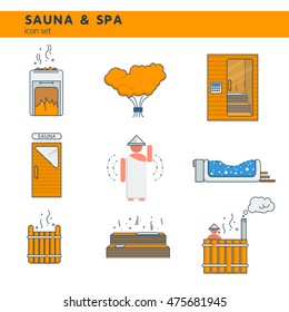 Bath and sauna - set of line icons #1.