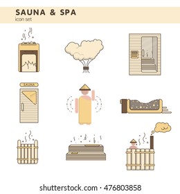 Bath and sauna - set of line icons #1.