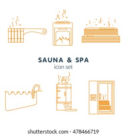 Bath and sauna - set of line icons