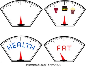 Bath scale dial. Measurement instrument for a diet control. vector illustration