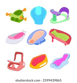 bath seat baby set cartoon. adjustable toddler, slip comfortable, newborn time bath seat baby sign. isolated symbol vector illustration