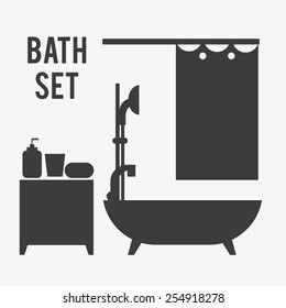 Bath set, interior bath, bathroom, black silhouette
