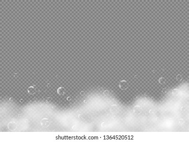 Bath shampoo foam with bubbles isolated on transparent background. Vector illustration white soap water