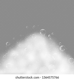 Bath shampoo foam with bubbles isolated on transparent background. Vector illustration white soap water