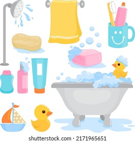 Bath and shower collection. Vector illustration set