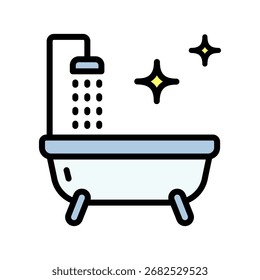 Ícone da cor do banho e do chuveiro. Tomando banho antes de ir para a cama. Estilo de sinal simples vetorial isolado no fundo branco.
