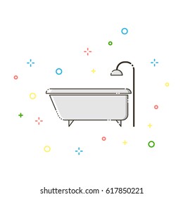 Bath and shower color thin line icon on white background. Linear symbols.