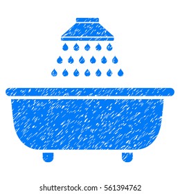 Bath Shower grainy textured icon for overlay watermark stamps. Flat symbol with scratched texture. Dotted vector blue ink rubber seal stamp with grunge design on a white background.