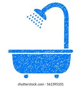 Bath Shower grainy textured icon for overlay watermark stamps. Flat symbol with dirty texture. Dotted vector blue ink rubber seal stamp with grunge design on a white background.