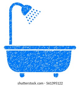 Bath Shower grainy textured icon for overlay watermark stamps. Flat symbol with dirty texture. Dotted vector blue ink rubber seal stamp with grunge design on a white background.