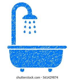Bath Shower grainy textured icon for overlay watermark stamps. Flat symbol with dust texture. Dotted vector blue ink rubber seal stamp with grunge design on a white background.