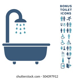 Bath Shower icon and bonus man and woman lavatory symbols. Vector illustration style is flat iconic bicolor symbols, cyan and blue colors, white background.
