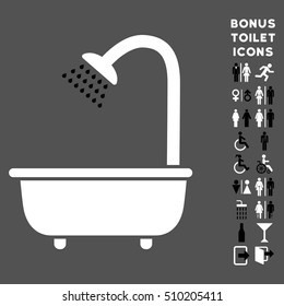Bath Shower icon and bonus man and female WC symbols. Vector illustration style is flat iconic bicolor symbols, black and white colors, gray background.