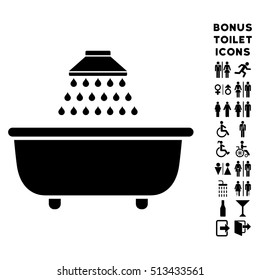 Bath Shower icon and bonus man and lady lavatory symbols. Vector illustration style is flat iconic symbols, black color, white background.