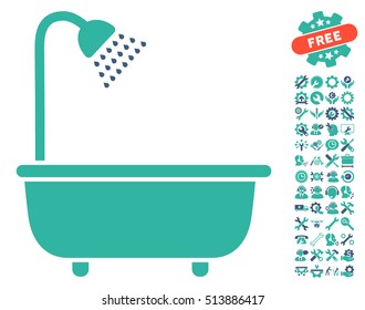 Bath Shower icon with bonus options clip art. Vector illustration style is flat iconic cobalt and cyan symbols on white background.