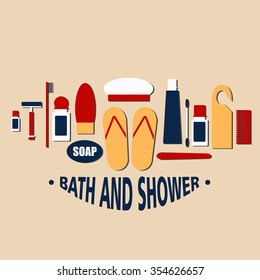 Bath and shower icon collection made in  vector style.Icon set of hotel personal hygiene supplies. Vector template for business card and banner.