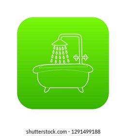 Bath with shower icon green vector isolated on white background