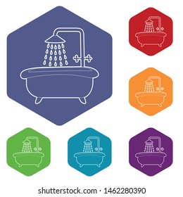 Bath with shower icon. Outline illustration of bath with shower vector icon for web