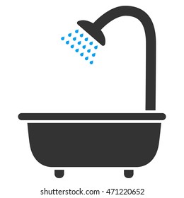 Bath Shower icon. Vector style is bicolor flat iconic symbol with rounded angles, blue and gray colors, white background.