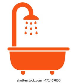 Bath Shower icon. Vector style is flat iconic symbol with rounded angles, orange color, white background.