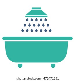 Bath Shower icon. Vector style is bicolor flat iconic symbol with rounded angles, cobalt and cyan colors, white background.