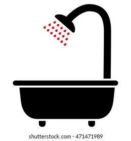 Bath Shower icon. Vector style is bicolor flat iconic symbol with rounded angles, intensive red and black colors, white background.