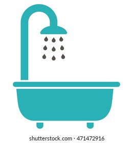 Bath Shower icon. Vector style is bicolor flat iconic symbol with rounded angles, grey and cyan colors, white background.