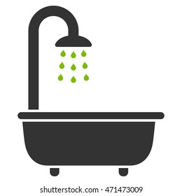 Bath Shower icon. Vector style is bicolor flat iconic symbol with rounded angles, eco green and gray colors, white background.