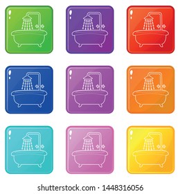Bath with shower icons set 9 color collection isolated on white for any design